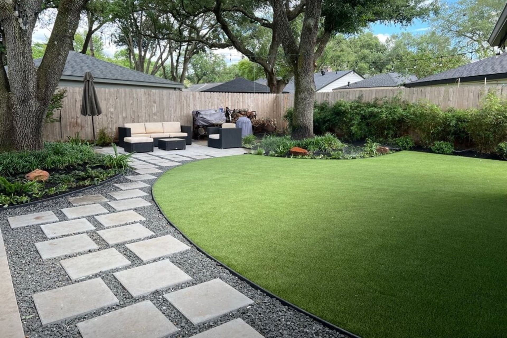 Artificial turf on backyard